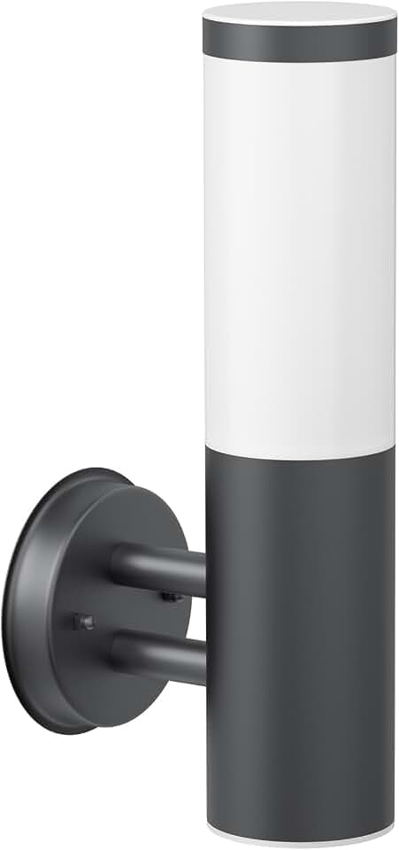 ledscom.de Wandleuchte PORU für außen, IP44, Edelstahl, anthrazit matt, rund, 1x E27 max. 40W