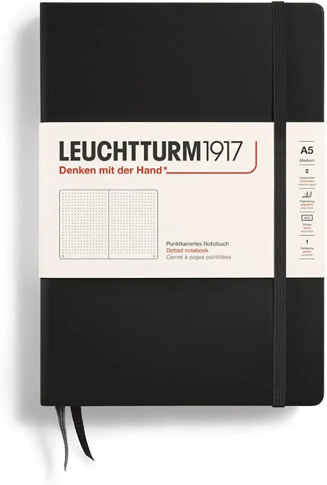 LEUCHTTURM1917 329398 Notizbuch Medium (A5), Hardcover, Schwarz, Dotted
