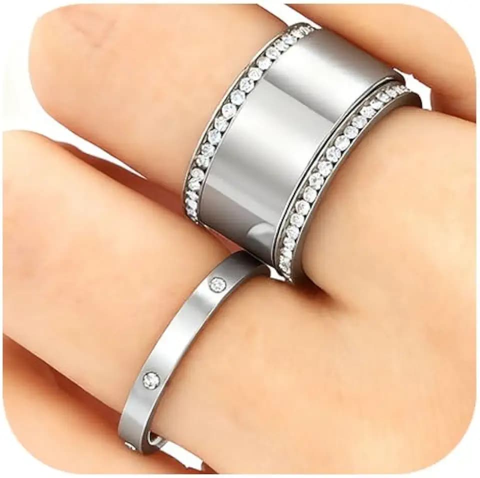 Emibele 3 Pack Stackable Rings for Oura Ring 5/Oura Gen 4/Oura Gen 3, Cubic Zirconia Stainless Steel No Tarnish Stacking Ring Oura Stack Rings, Trendy Jewelry Gifts for Women