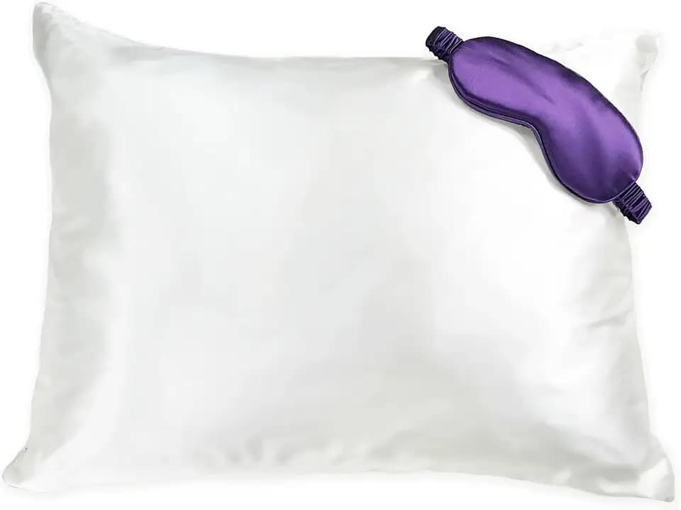 100% Mulberry Silk Pillowcase and Eye Mask Gift Set 22MM - King/White/Plum