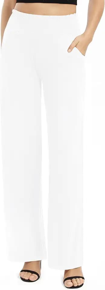 EXCHIC Women's Loose Straight Leg Palazzo Pants High Elastic Waist Causal Trousers with Pockets