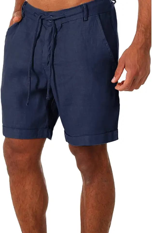 ZIWOCH Men's Linen Cotton Casual Shorts Lightweight Summer Beach Shorts