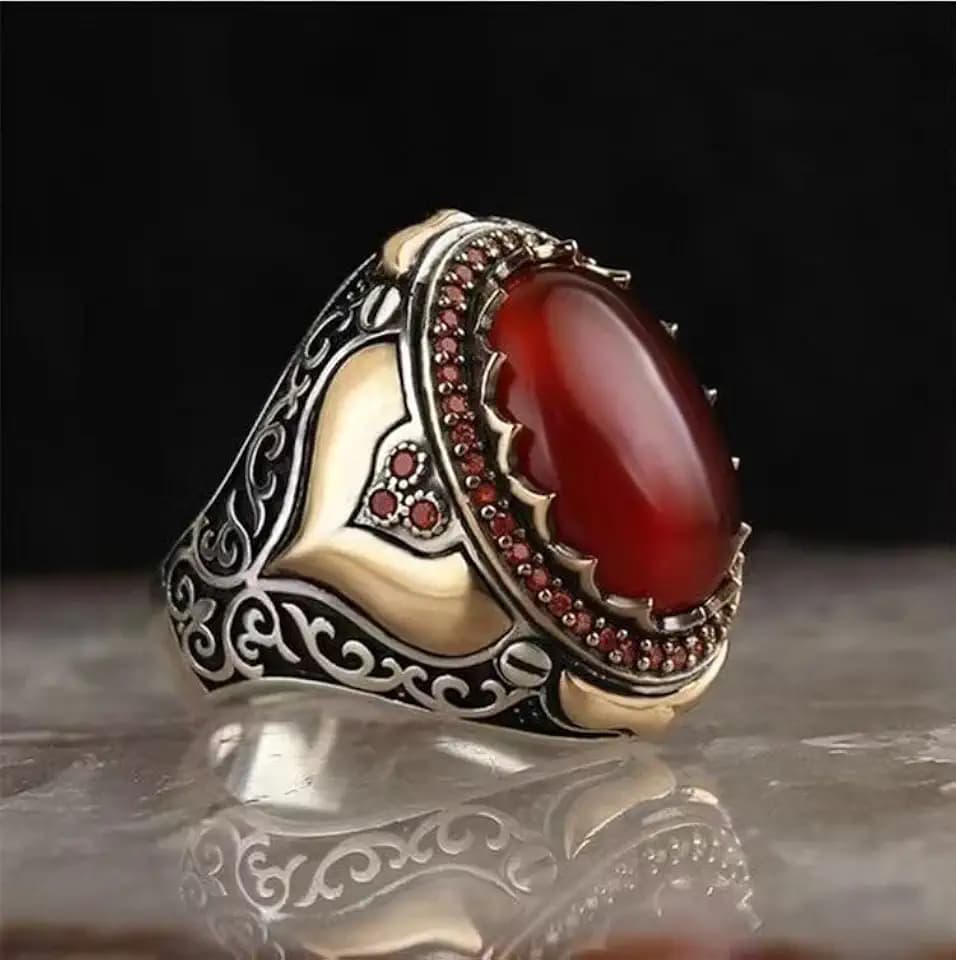 Red Ring Agate Ring 925 Sterling Silver Promise Rings Crysta Ring CZ Halo Zirconi Hollow Ring Antique Silver Vintage Eternity Ring Women's and Men's Colored Gemstone Crystal Ring Cocktail Ring（11）