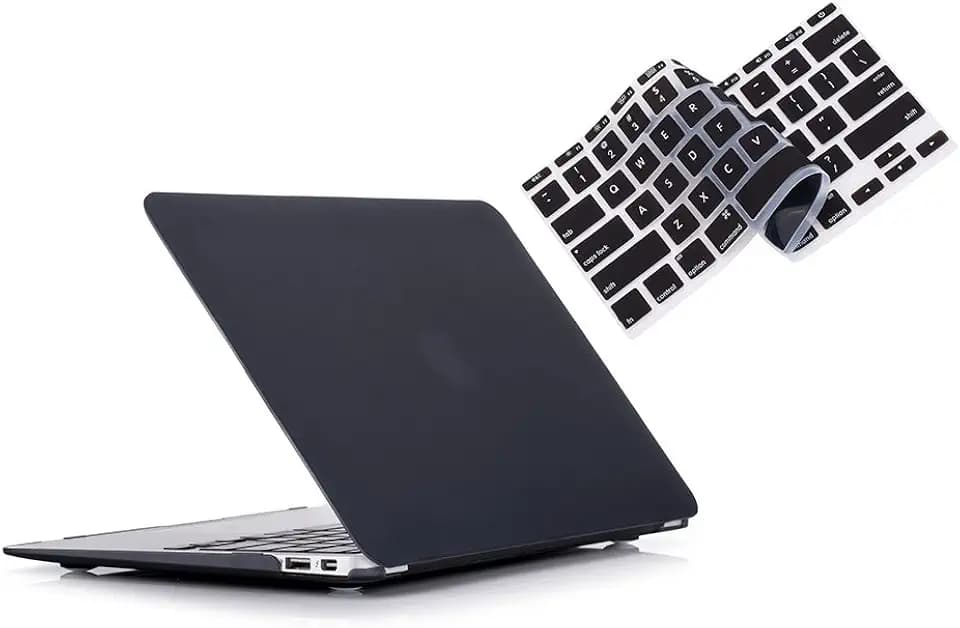 RUBAN Case for MacBook Air 13 Inch (Models: A1369 & A1466, Older Version 2010-2017 Release), Slim Snap On Hard Shell Protective Cover and Keyboard Cover, Black