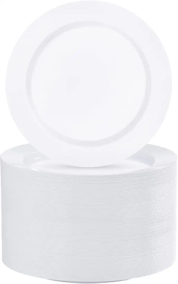 BESTVIP 100PCS 7 Inch White Plastic Dessert Plates