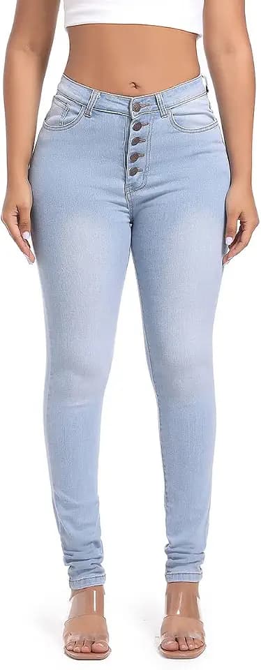 FISCLOSIN Women High Waist 5 Button Push Up Butt Lift Skinny Jeans
