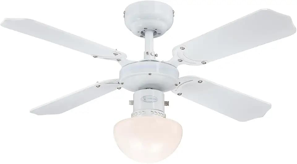 Westinghouse Lighting Portland Ambiance, Deckenventilator mit Beleuchtung, Metall, Ausführung in Weiß mit Wendeflügeln in Weiß/Buche, 7871040, 90 x 90 x 42 cm