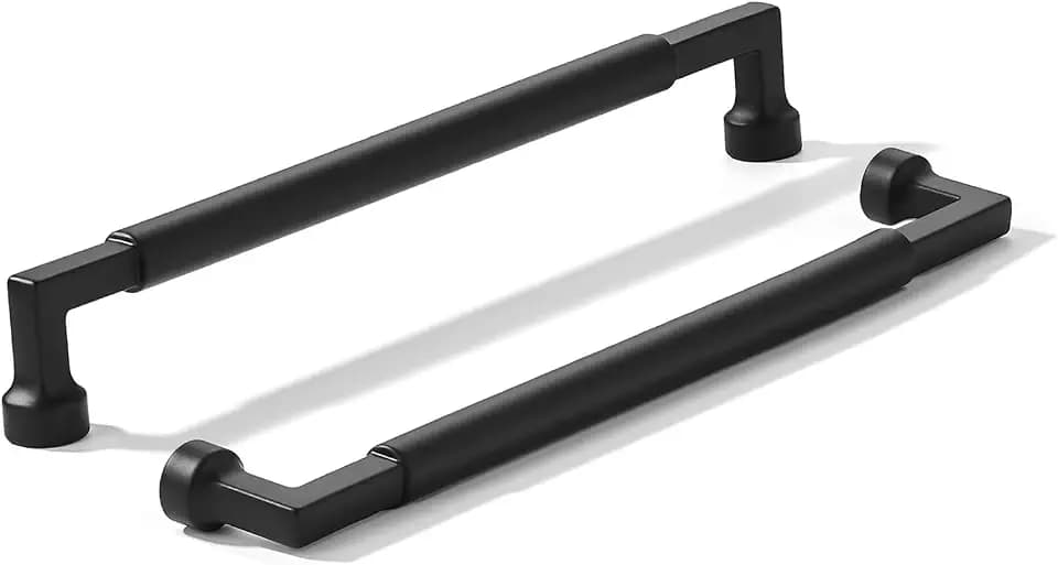 khtumeware 2-Pack 8-Inch(203mm) Black Cabinet Pulls,Heavy-Duty Solid Matte Black Handles for Kitchen Cabinets, Cupboards, Drawers and Bathroom Hardware