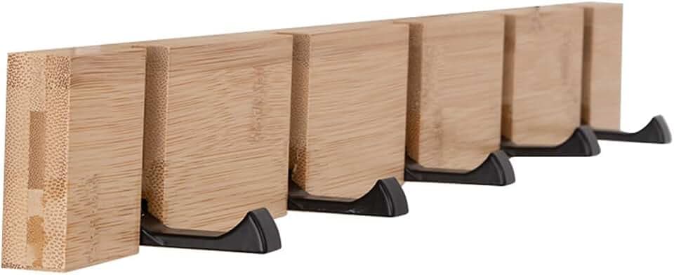 Holz Garderobenhaken Selbstklebend mit 5 Klappbaren Haken,Bambus