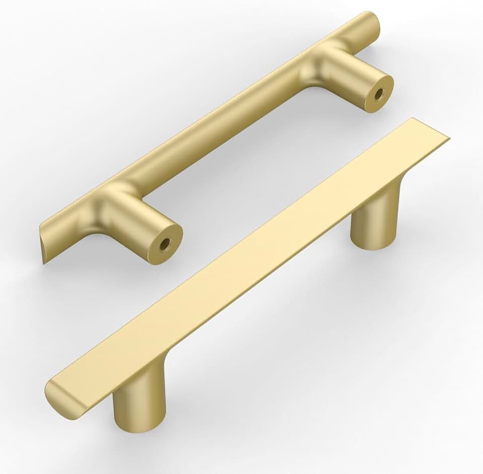 Amerdeco 10 Stück Möbelgriffe Brushed Gold, 96mm Lochabstand, Zinklegierung Schubladengriffe & Schrankgriffe für Küchenschränke & Kleiderschränke UK0060