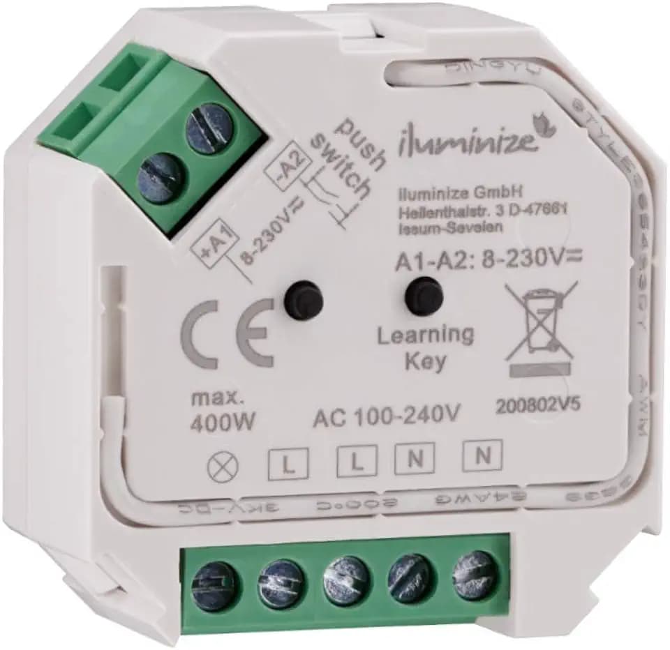 Funk Schalt-Aktor Mini, 1x 230V, 200W/400W, schalten per Funk mit iluminize Hand-Fernbedienung, Wand-Dimmer, Desk-Dimmer oder WiFi-Bridge, WICHTIG: nicht Zigbee 3.0 kompatibel (Schalt-Aktor)