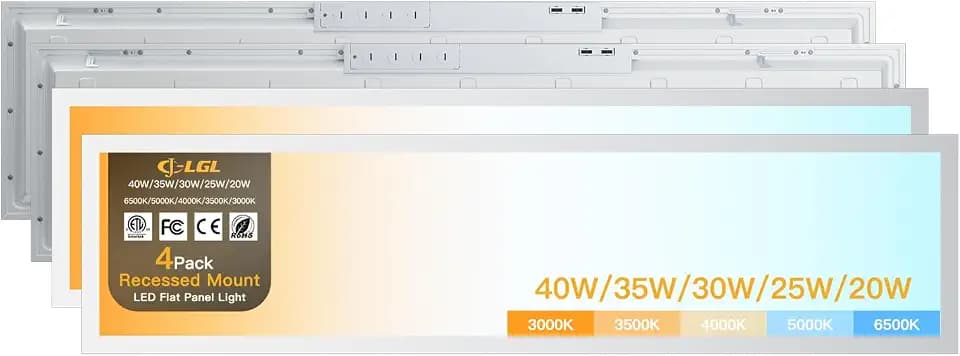 1x4 LED Flat Panel Light,Selectable 5CCT,0-10V Dimmable,5200LM,4Pack