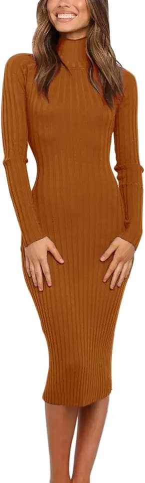 MEROKEETY Women's Ribbed Knit Fall Bodycon Midi Sweater Dress