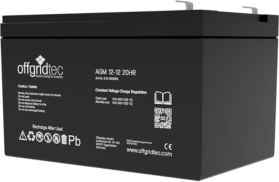 Offgridtec AGM 12Ah 20HR 12V Solarbatterie VRLA Tiefzyklischer Speicher