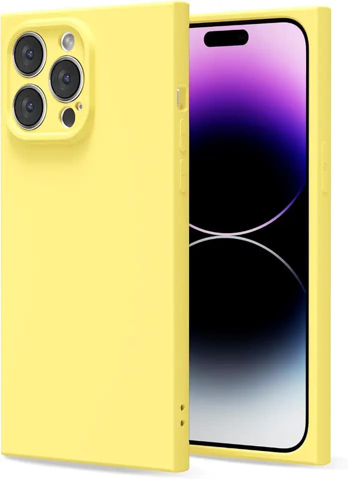 LoeoeL for iPhone 14 Pro Max Case Silicone, Rectangle Edge Cute Y2k Phone Case for Women Girl, Thin Protective Aesthetic Girly Design Soft Rubber with Camera Cover, Yellow