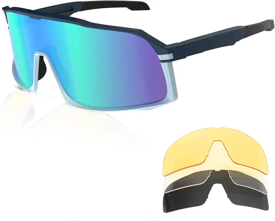 HITWAY Polarisiert Fahrradbrille mit 4 wechselgläser TR90 Rahmen für Herren Damen Sport Radfahren MTB Sportsonnenbrille Radbrille Sportbrille Fahren Angeln Baseball Laufen