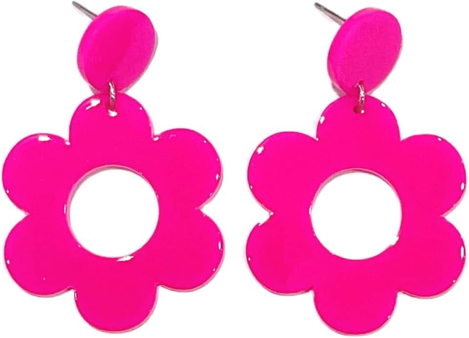 Cute Hollow Flower Dangle Earrings Vintage Resin Flower Daisy Earrings 60S 70S Party Jewelry Mother's Day/Valentien's Day Gift for Women