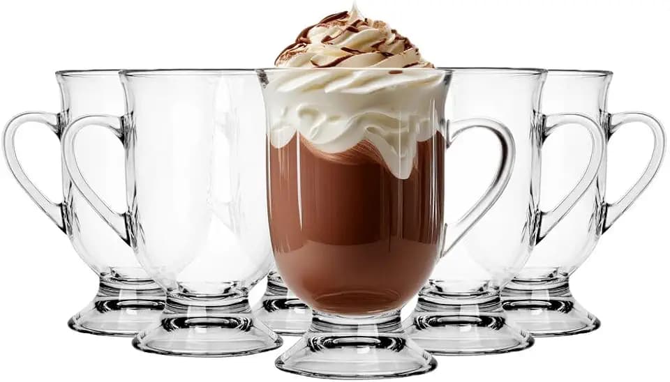 Glasmark KROSNO 1992 Gläser Set Kaffeegläser Mit Henkel Stiel Latte 6 Stück 380 ml Kaffee Tee Latte Glas Teetassen Glasbecher Trinkglas Spülmaschinenfest Elton, Durchsichtig