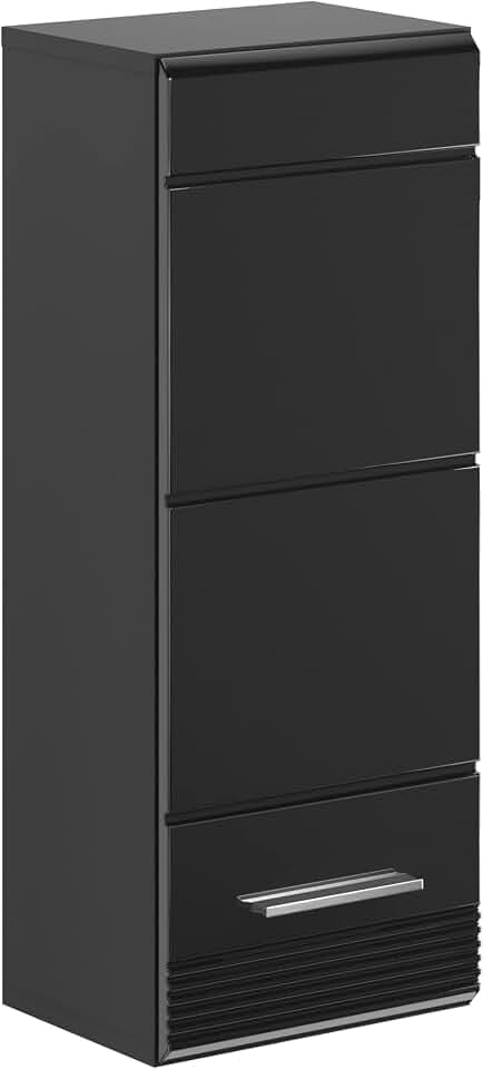 xonox.home - Hängeschrank Linus 30x77x23 cm in schwarz und schwarz Hochglanz - Badmöbel Badset Badezimmerkombination - robust und langlebig funktional