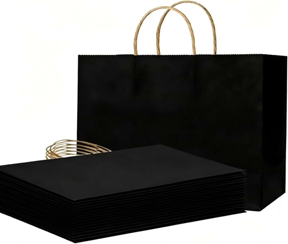 Weifeng 20 Stück Papiertüten Schwarz 30x12x23cm,Geschenktüten mit Henkel