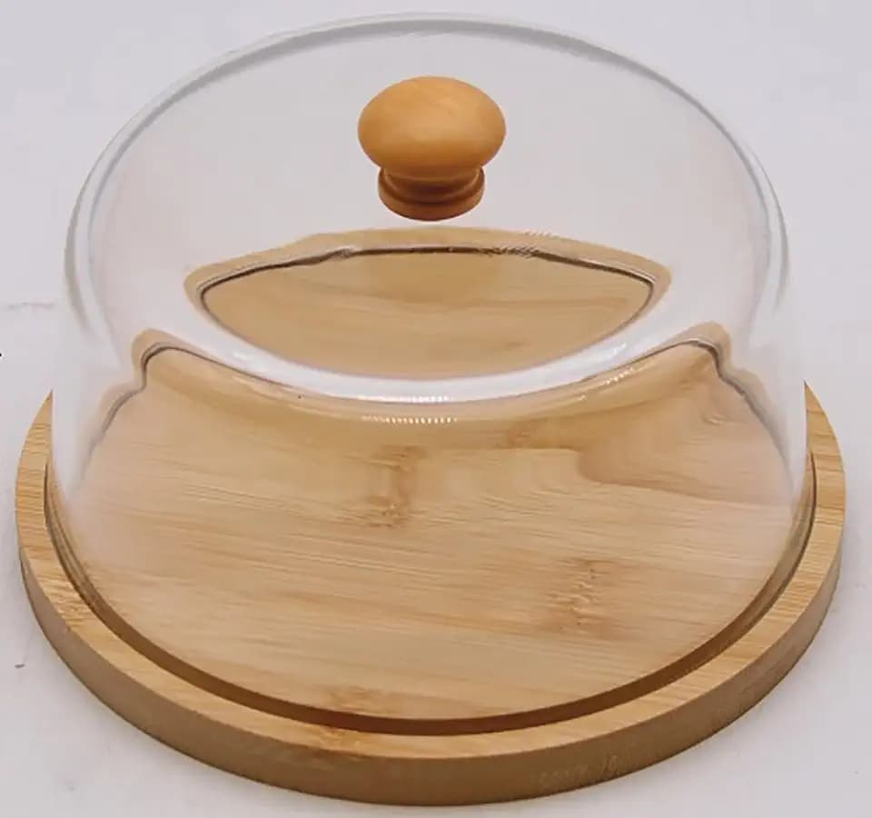 Bambus-Tablett, 16,8 cm, Glocke aus Glas mit Bambusknauf