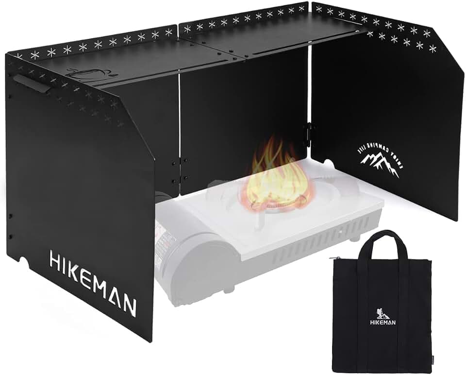 HIKEMAN Faltbarer Windschutz Campingkocher - Gaskocher Windschutzscheibe Outdoor Campingkocher Windschutzscheibe Windblockade für Camping Picknick BBQ