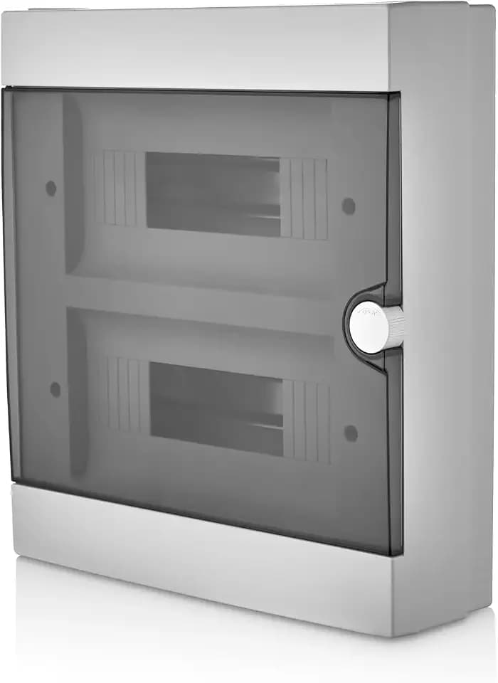Lion Electric Sicherungskasten Aufputz 24 Module | 2-Reihig Schaltschrank Weiß mit Schwarze Tür IP40, Verteilerkasten für Feuchtraum, Keller, Garage und alle Innenbereichen