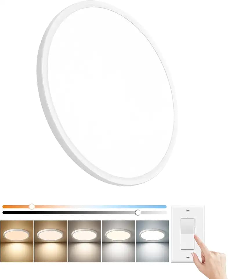 20 Inch Dimmable LED Flush Mount Ceiling Light, 40W,4350LM, 2700K/3000K/4000K/5000K/6000K CCT Selectable,White Round Flat Panel Low Profile Ceiling Light Fitures for Kitchen/Bedroom/Living Room