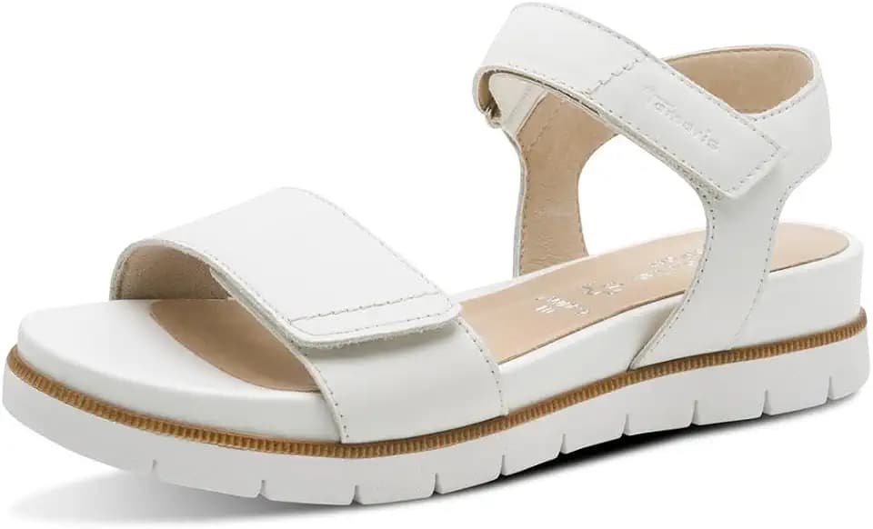 Tamaris Comfort Damen Sandalen flach aus Leder mit Klettverschluss