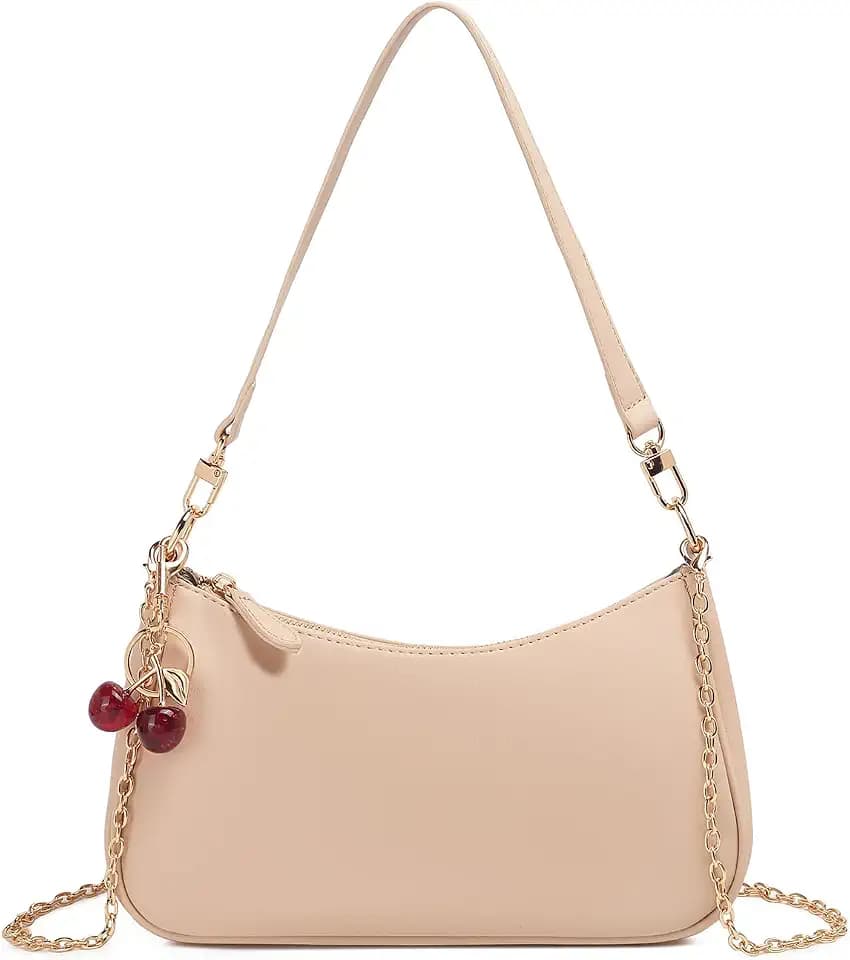 Dreubea Women's Leather Minimalist Crossbody Top Handle Underarm Shoulder Bag with Charm