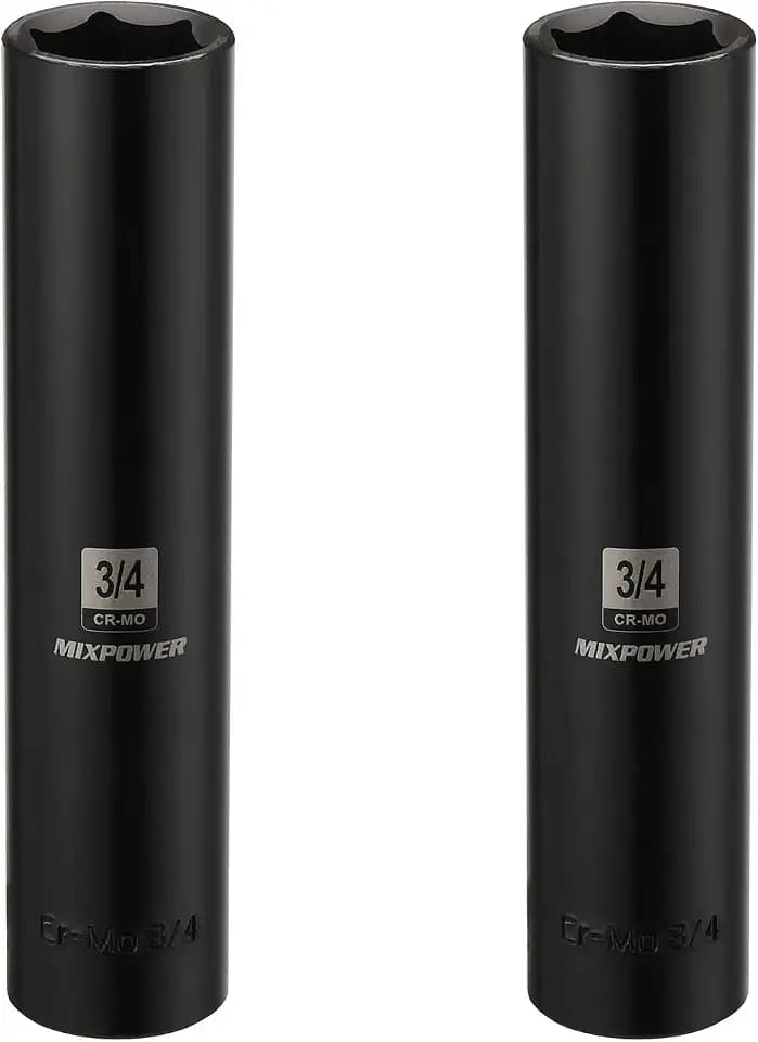 MIXPOWER 2 Pieces 1/2" Dr. x 3/4-inch Extra Long Deep, 6 Point Impact Socket, Cr-Mo Alloy Steel, Radius Corner Design, Dual Size Markings, 5 inch Length, 2PCS Set