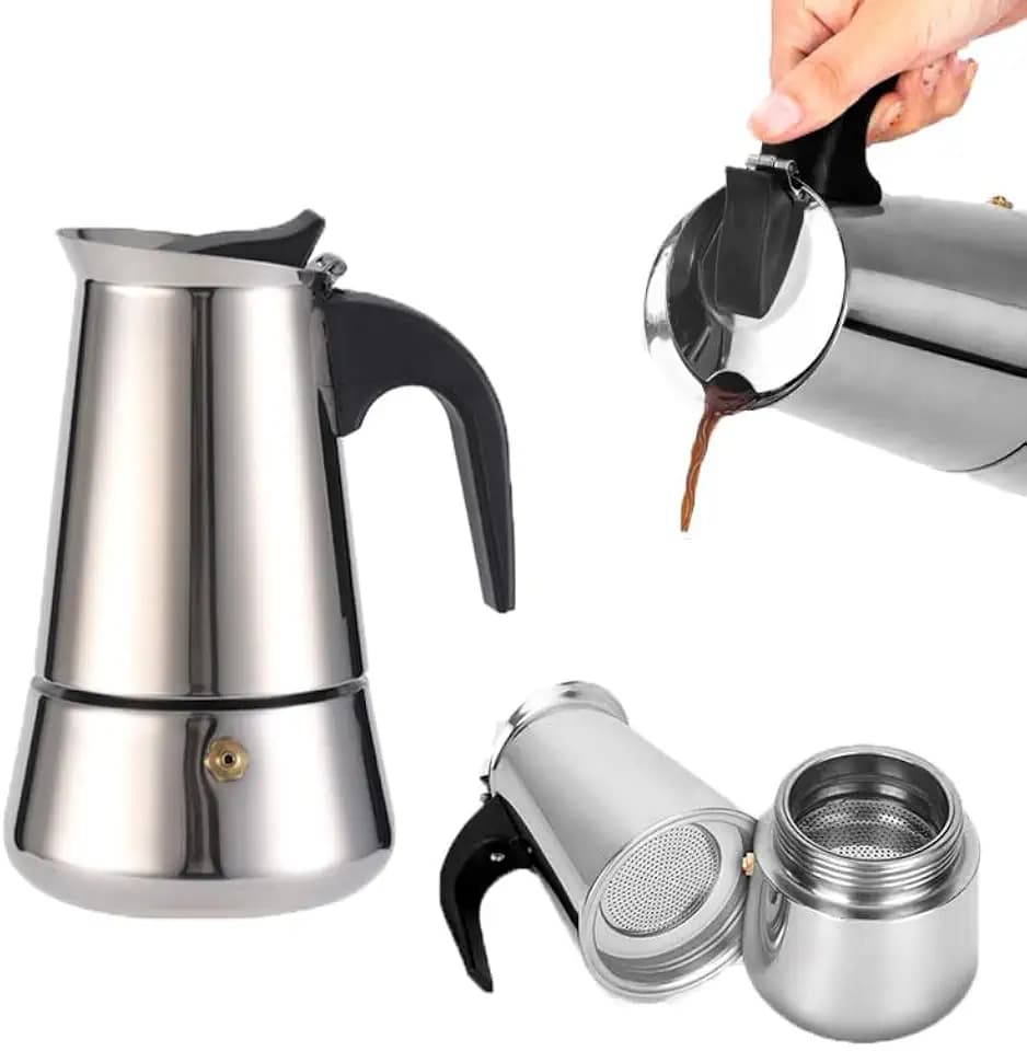 zalati Herdplatte Kaffeemaschinen Topf 201 Edelstahl Espresso Mokkakanne Perkolator Kaffeemaschine Wasserkocher für alle Herdarten Zuhause & Camping – 300 ml Kapazität