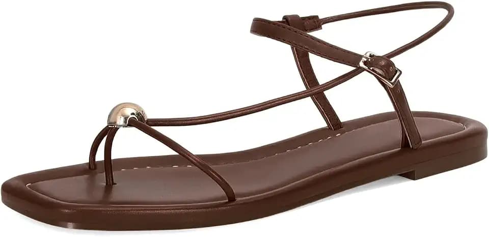 Strappy Flat Sandals for Women Comfortable Open Square Toe Slingback Sandals Dressy Beach Thong Flip Flop Slides Sandals