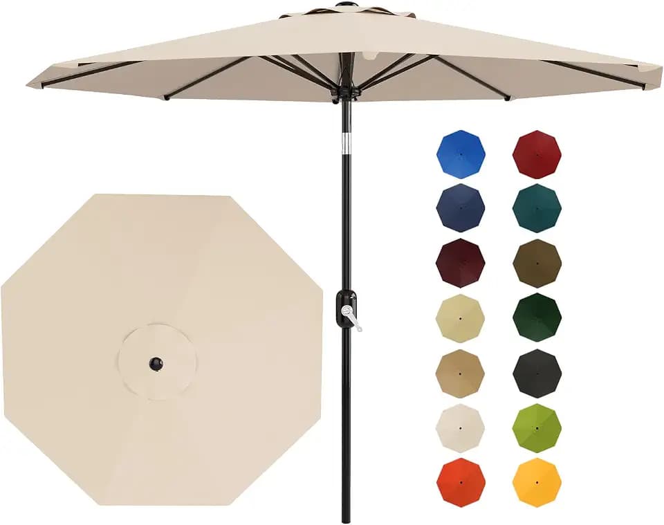 Garvee patio Umbrella with Solar Lights, Outdoor Table Umbrella with 8 Durable Ribs, Tilt & Crank Mechanism, Waterproof & UV Protection for Garden, Backyard, Poolside,