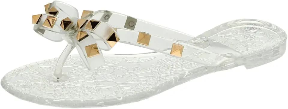 TOP Moda Womens Studded Jelly Flip Flops Sandals with Bow