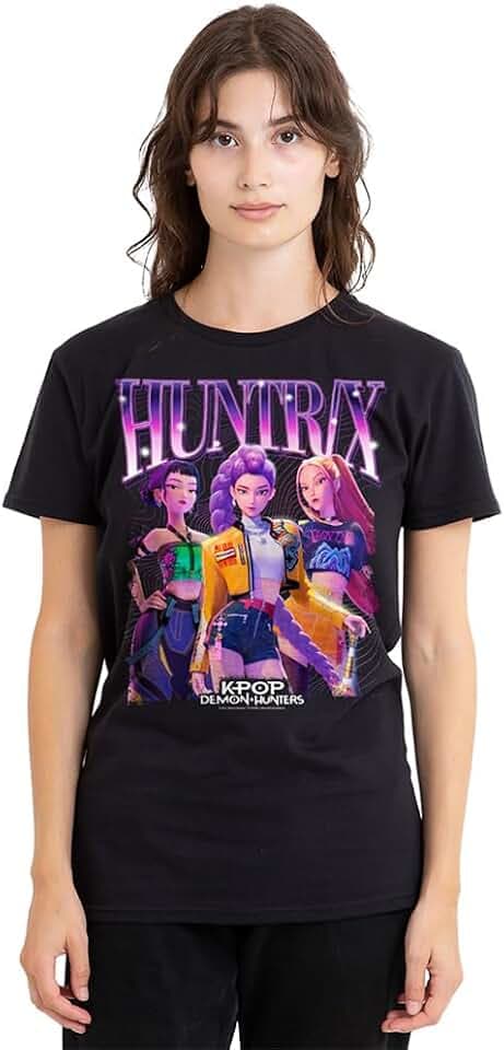 KPop Demon Hunters Damen Kpop Demon Hunters Huntrix Bootleg Ladies T Shirt, Black T-Shirt (1er Pack)