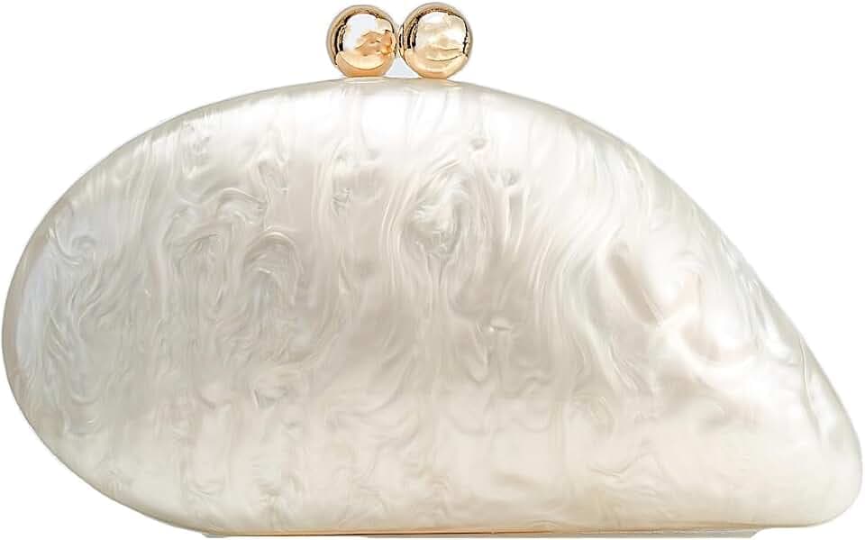 Jusavie Acrylic Pearl Clutch Purses Women Shell-shaped Evening Handbag Evening Clutch Bag with Chain for Prom Wedding Party