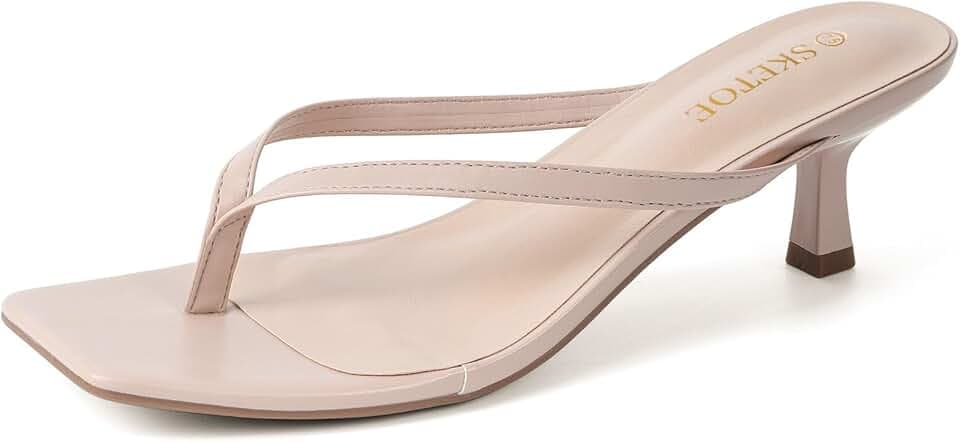 Kitten Heels for Women Square Toe Sandals Flip Flop Heels Thong Sandals Comfortable Summer 2 Inch Heels Sandals