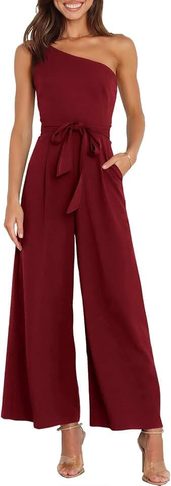 ANRABESS Jumpsuits for Women Dressy One Shoulder Sleeveless Romper