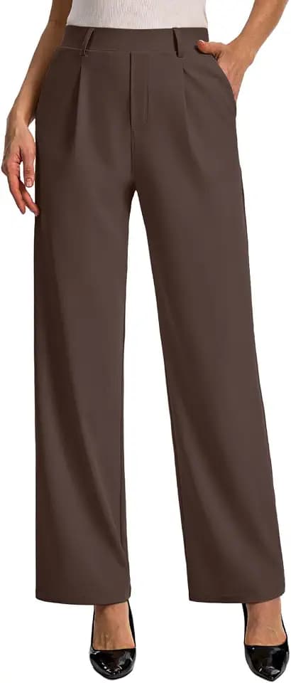 Feiersi Womens Dress Pants Wide Leg Stretchy Work Pants High Waisted Pull On Casual Trousers with Pockets