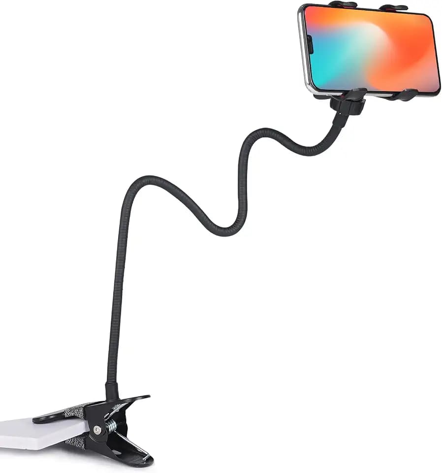 Selfdee Gooseneck Phone Holder for Bed, 360-degree Rotating Adjustable Clip Bracket Clamp Stand for Desk Bedside & Headboard Clamp,Long Arm Mobile Cell Phone Stand Lazy Bracket, for All 4-7” Devices