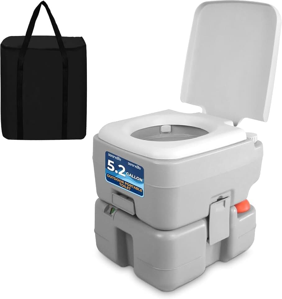 SereneLife Camping Klo - Mobiles WC mit 20L Abwassertank & 12L Frischwassertank Füllstandsanzeige & Tragetasche, Kompakte Chemietoilette für Camping, Reisen, Outdoor, Auto & Wohnmobil, Geruchssicher