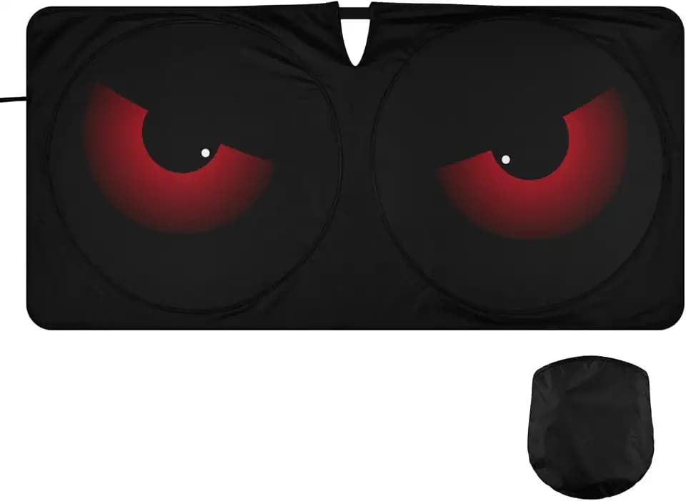 Scary Evil Red Eyes Car Windshield Sun Shade Foldable Sunshade Front Window Visor Protector Blocks UV Rays Heat Keep Vehicle Cool (59 x 30 in)