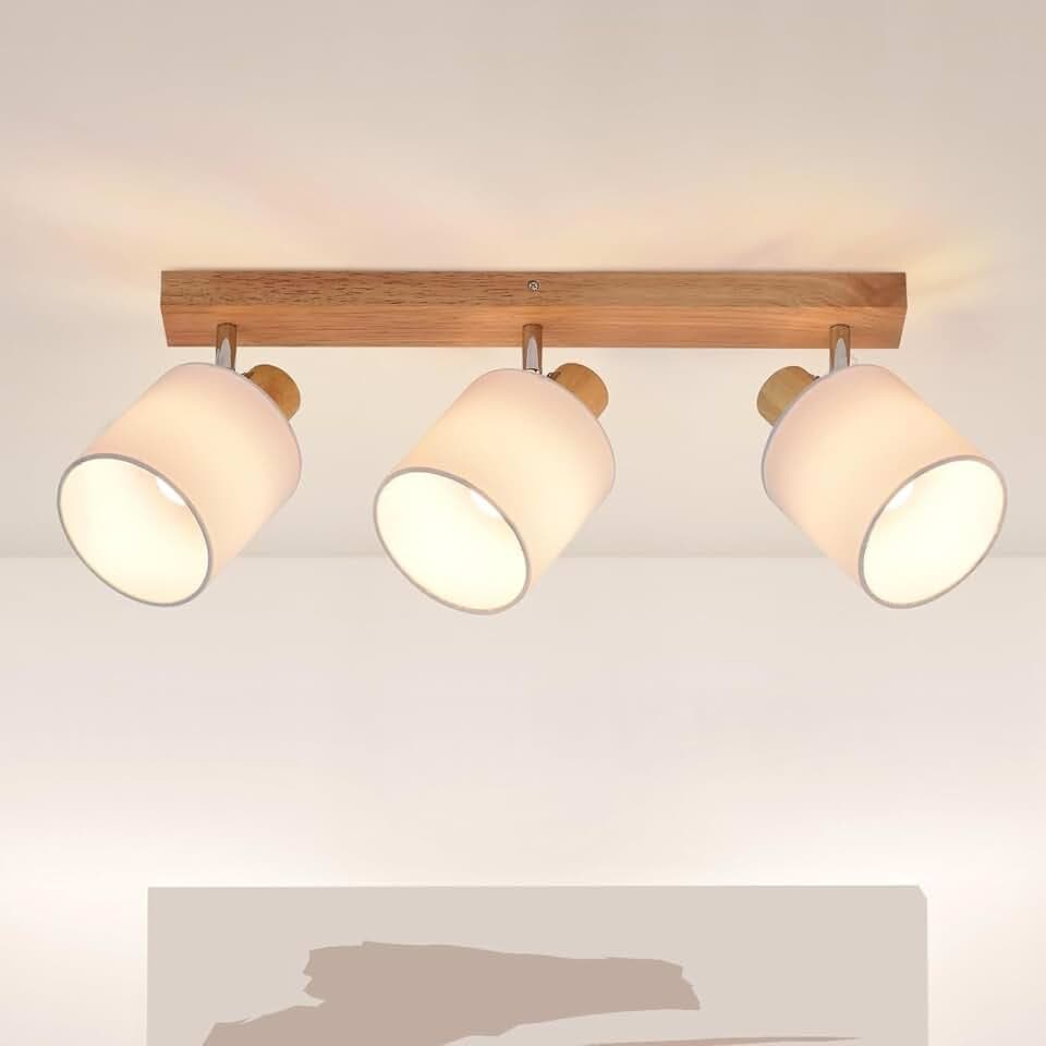 Glitzerlife LED Deckenstrahler 3 Flammig Deckenlampe Holz Deckenleuchte