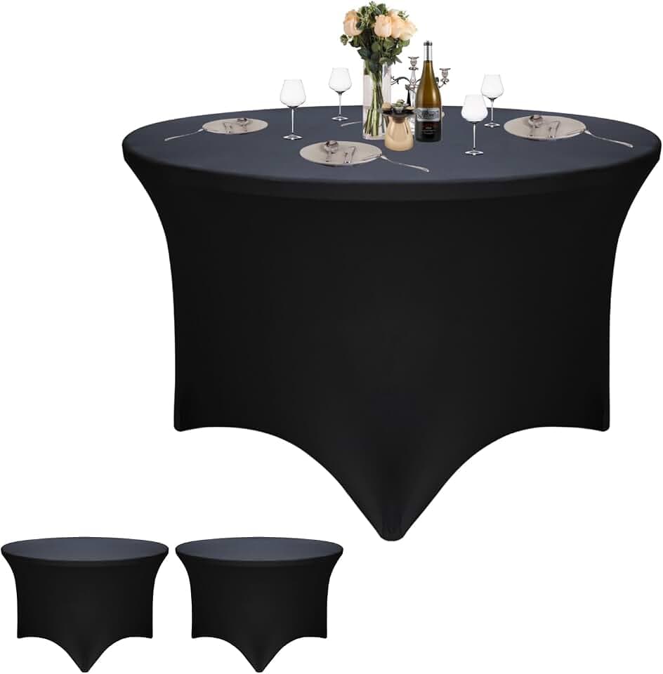 2 Pcs Black Spandex Tablecloth, Fits 48" Round Tables (48"x30")