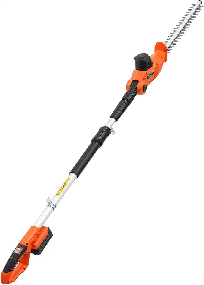 VEVOR Cordless Pole Hedge Trimmer, 20V Electric Bush Trimmer Kit with 18 Inch Double-Edged Steel Blade, 74-94 Inches Telescoping Design for High Branches (2.0Ah Battery and Fast Charger Included)