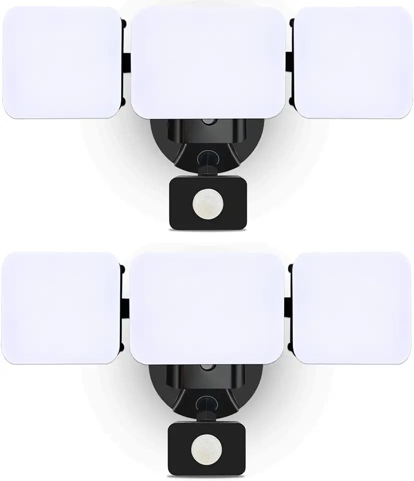 EMANER Security Lights Motion Outdoor, 120V Flood Light 280W Equivalent, PIR Motion Sensor Light, Dusk to Dawn Outdoor Light IP66 Corded for Garage, Porch, Soffit, 2-Pack