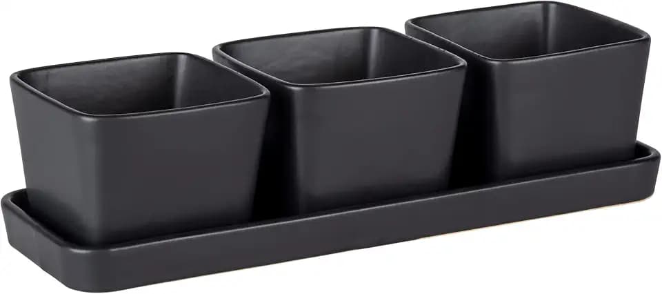 WENKO Snack & Dip Schalen Set, 4-teilig, 3 x 300 ml Schälchen mit Tablett, Für Tapas, Snacks & Fingerfood, Keramik, 30,5 x 10 x 8 cm, Schwarz