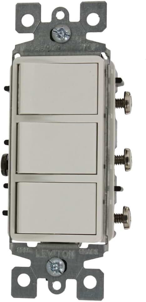 Leviton 1755-2W 15 Amp, 120 Volt, Einzelschalter, Decora Drei-Wipp-Kombinationsschalter, handelsübliche Qualität, mit Erdungsschraube, Weiß