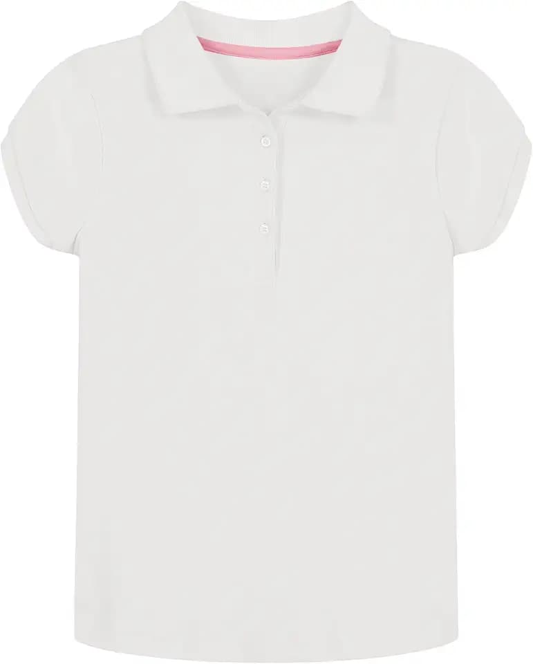 Nautica Girls' School Uniform Short Sleeve Polo Shirt, Button Closure, Soft Pique Fabric